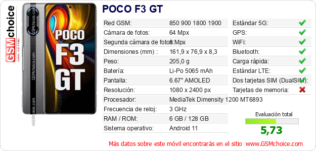 POCO F3 GT Datos técnicos del móvil POCO F3 GT Datos técnicos del móvil
