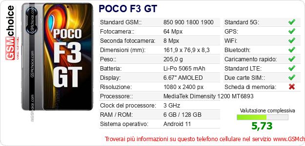 POCO F3 GT Dati tecnici di telefono cellulare POCO F3 GT Dati tecnici di telefono cellulare