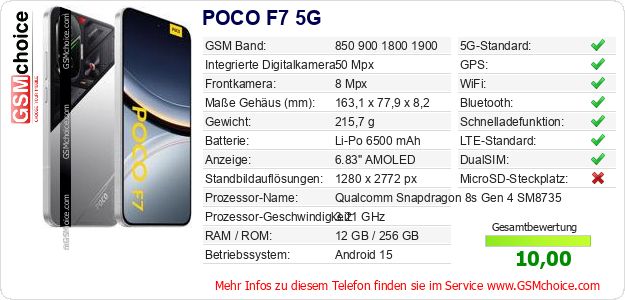 POCO F7 5G technische Daten POCO F7 5G technische Daten