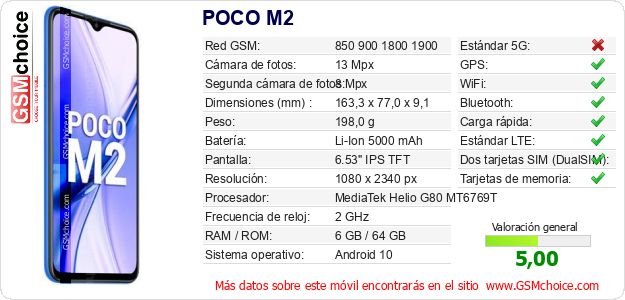 POCO M2 Datos técnicos del móvil POCO M2 Datos técnicos del móvil