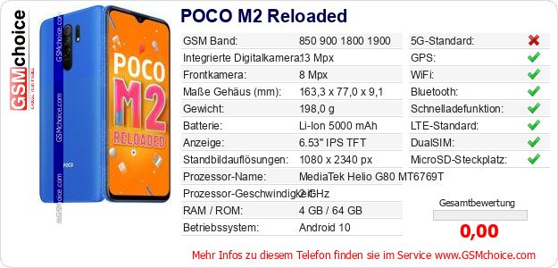 POCO M2 Reloaded technische Daten POCO M2 Reloaded technische Daten