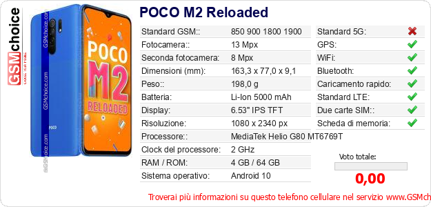POCO M2 Reloaded Dati tecnici di telefono cellulare POCO M2 Reloaded Dati tecnici di telefono cellulare