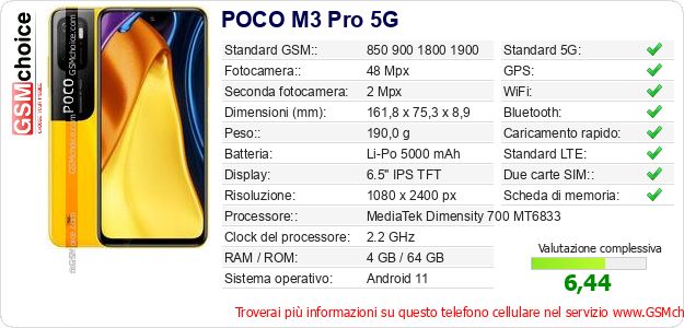 POCO M3 Pro 5G Dati tecnici di telefono cellulare POCO M3 Pro 5G Dati tecnici di telefono cellulare