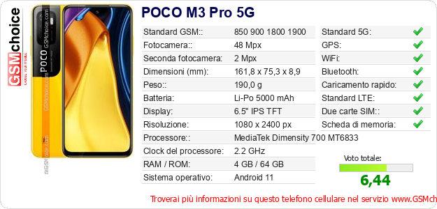 POCO M3 Pro 5G Dati tecnici di telefono cellulare 