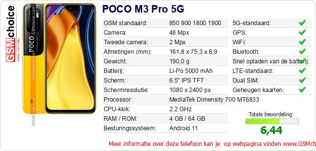 POCO M3 Pro 5G Technische gegevens 