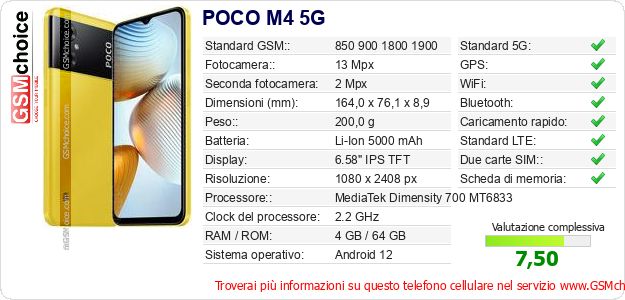 POCO M4 5G Dati tecnici di telefono cellulare POCO M4 5G Dati tecnici di telefono cellulare