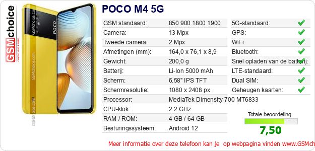 POCO M4 5G Technische gegevens 