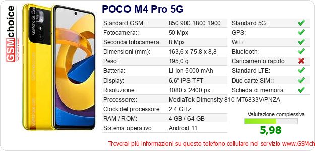 POCO M4 Pro 5G Dati tecnici di telefono cellulare 