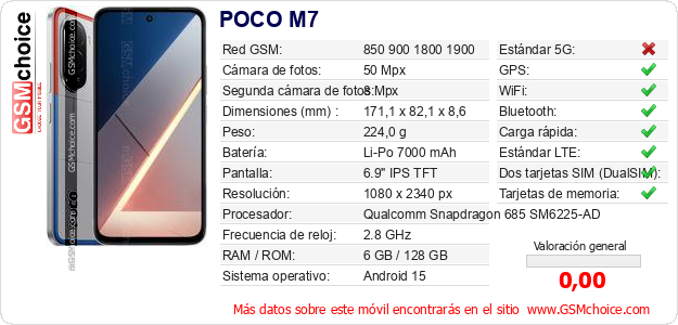 POCO M7 Datos técnicos del móvil POCO M7 Datos técnicos del móvil