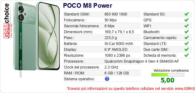 POCO M8 Power Dati tecnici di telefono cellulare POCO M8 Power Dati tecnici di telefono cellulare