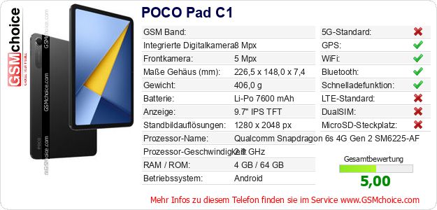 POCO Pad C1 technische Daten POCO Pad C1 technische Daten