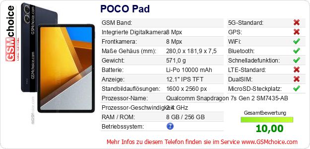 POCO Pad technische Daten POCO Pad technische Daten