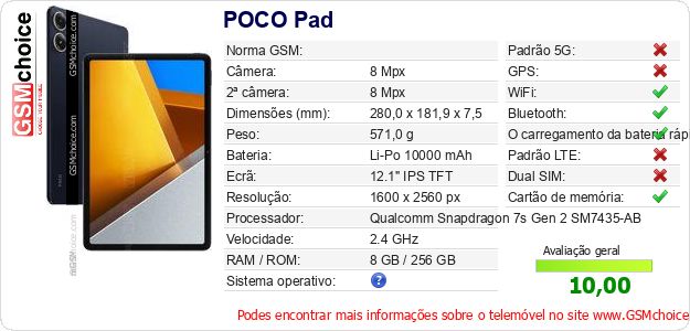 POCO Pad Especificações técnicas do telemóvel POCO Pad Especificações técnicas do telemóvel