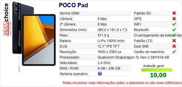 POCO Pad Especificações técnicas do telemóvel POCO Pad Especificações técnicas do telemóvel