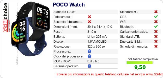 POCO Watch Dati tecnici di telefono cellulare POCO Watch Dati tecnici di telefono cellulare
