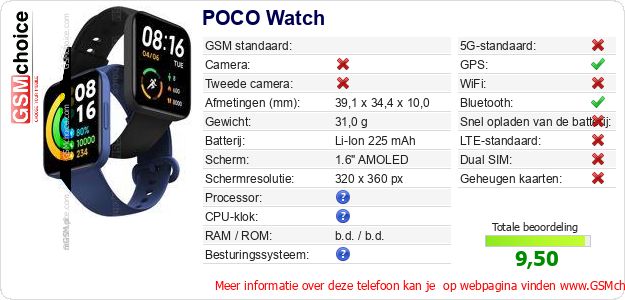 POCO Watch Technische gegevens POCO Watch Technische gegevens
