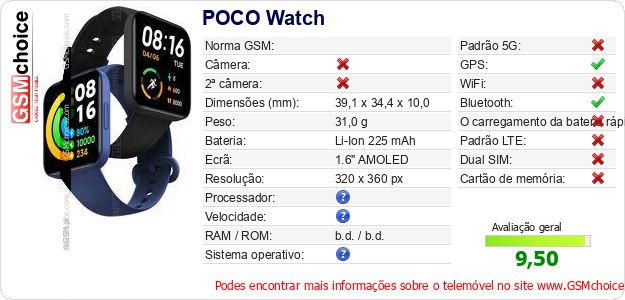 POCO Watch Especificações técnicas do telemóvel 