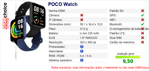 POCO Watch Especificações técnicas do telemóvel 