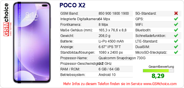 POCO X2 technische Daten POCO X2 technische Daten