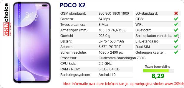 POCO X2 Technische gegevens 