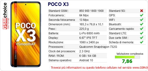 POCO X3 Dati tecnici di telefono cellulare POCO X3 Dati tecnici di telefono cellulare