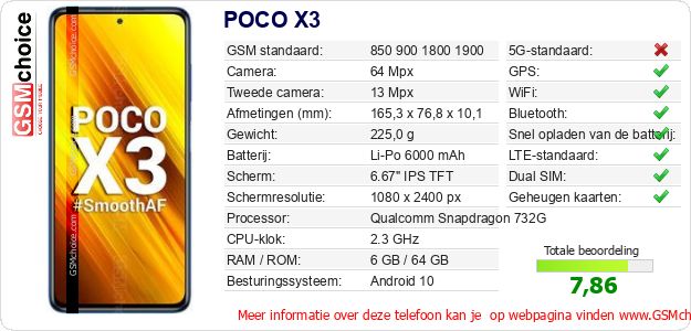 POCO X3 Technische gegevens POCO X3 Technische gegevens