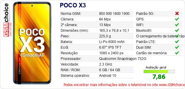 POCO X3 Especificações técnicas do telemóvel POCO X3 Especificações técnicas do telemóvel