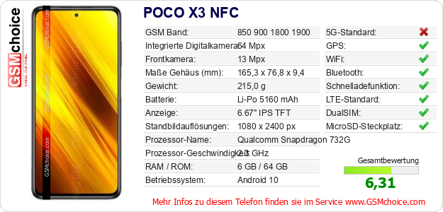 POCO X3 NFC technische Daten POCO X3 NFC technische Daten