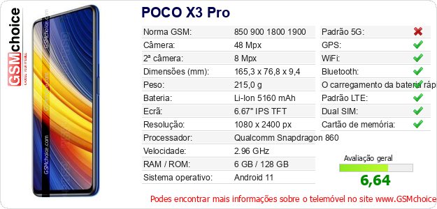 POCO X3 Pro Especificações técnicas do telemóvel 