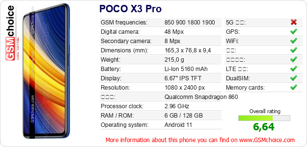 POCO X3 Pro 手机技术数据