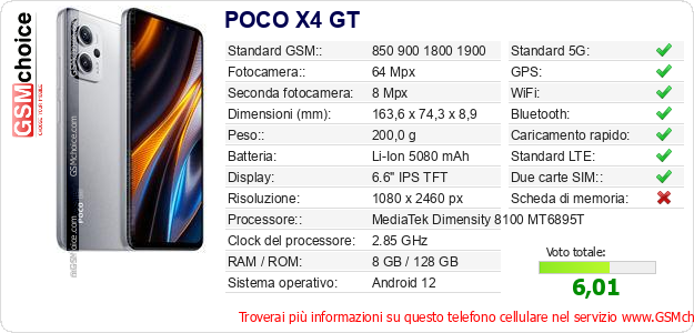 POCO X4 GT Dati tecnici di telefono cellulare POCO X4 GT Dati tecnici di telefono cellulare