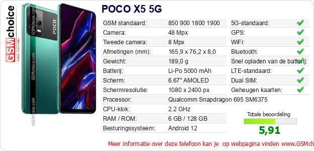 POCO X5 5G Technische gegevens POCO X5 5G Technische gegevens