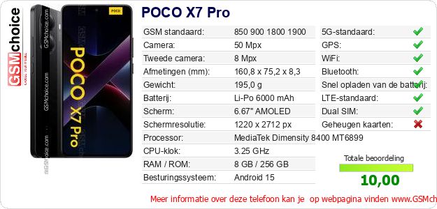 POCO X7 Pro Technische gegevens POCO X7 Pro Technische gegevens