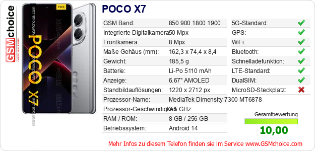 POCO X7 technische Daten POCO X7 technische Daten