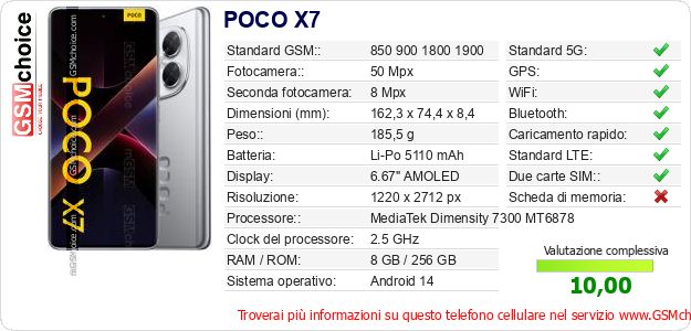 POCO X7 Dati tecnici di telefono cellulare POCO X7 Dati tecnici di telefono cellulare