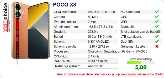 POCO X8 Technische gegevens POCO X8 Technische gegevens