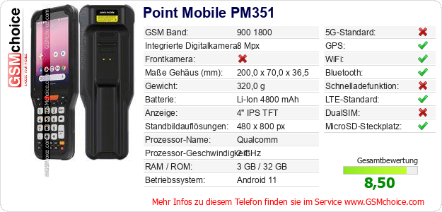 Point Mobile PM351 technische Daten Point Mobile PM351 technische Daten