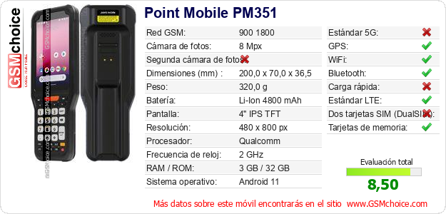 Point Mobile PM351 Datos técnicos del móvil Point Mobile PM351 Datos técnicos del móvil
