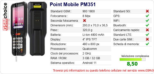 Point Mobile PM351 Dati tecnici di telefono cellulare 