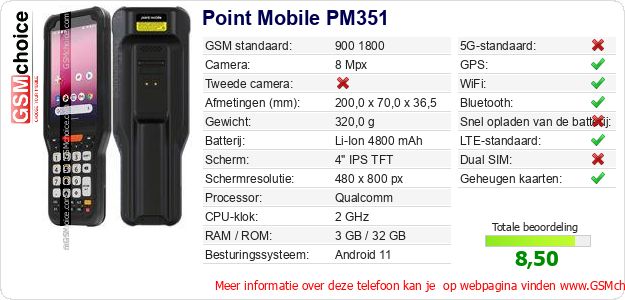 Point Mobile PM351 Technische gegevens 