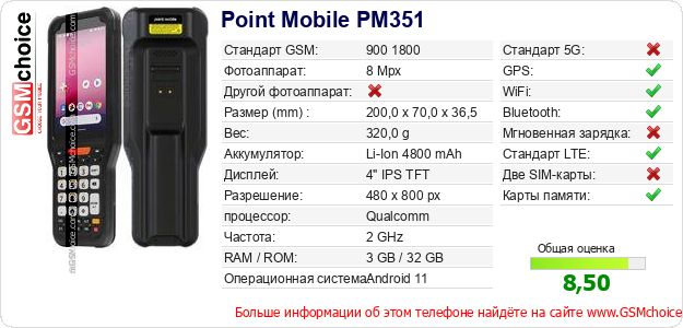 Point Mobile PM351 Технические данные телефона Point Mobile PM351 Технические данные телефона