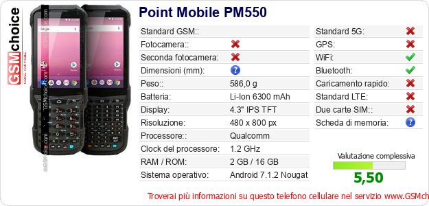 Point Mobile PM550 Dati tecnici di telefono cellulare Point Mobile PM550 Dati tecnici di telefono cellulare