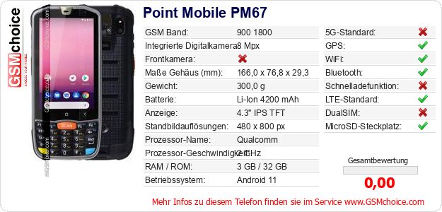 Point Mobile PM67 technische Daten Point Mobile PM67 technische Daten