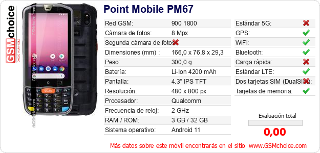 Point Mobile PM67 Datos técnicos del móvil Point Mobile PM67 Datos técnicos del móvil