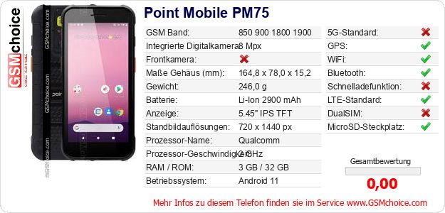 Point Mobile PM75 technische Daten Point Mobile PM75 technische Daten