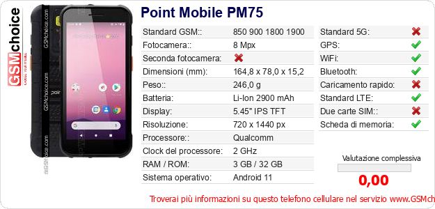 Point Mobile PM75 Dati tecnici di telefono cellulare 