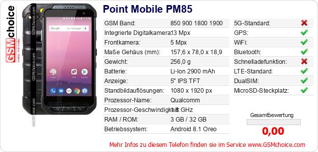 Point Mobile PM85 technische Daten Point Mobile PM85 technische Daten