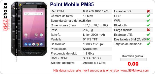 Point Mobile PM85 Datos técnicos del móvil 