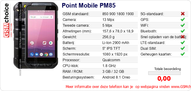 Point Mobile PM85 Technische gegevens 