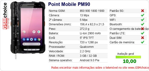 Point Mobile PM90 Especificações técnicas do telemóvel 